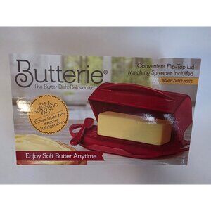 Butterie Red Flip-Top Butter Dish With Matching Spreader BPA-Free